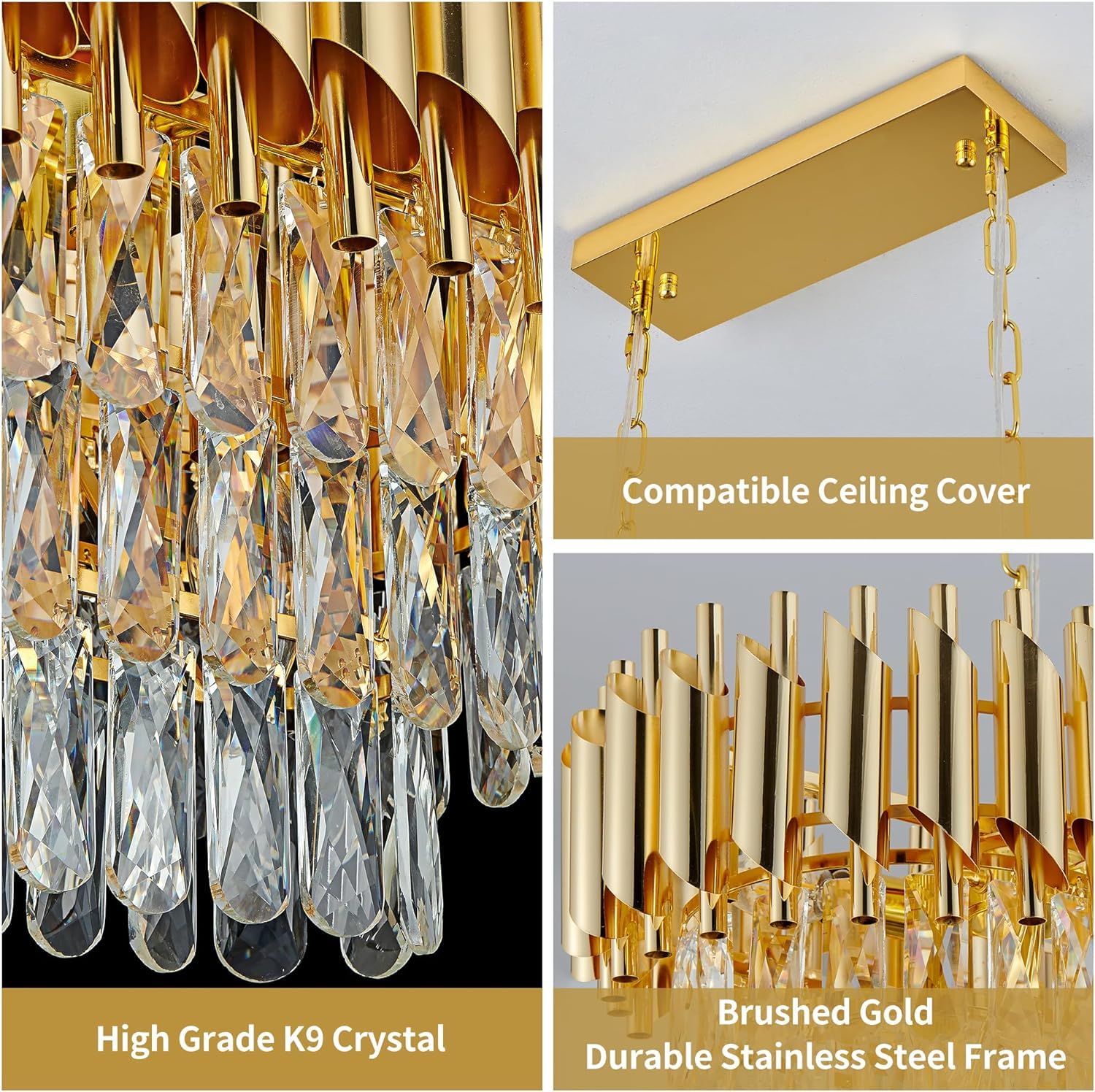 ADWAIT Gold Crystal Chandeliers Light (600X300mm)	